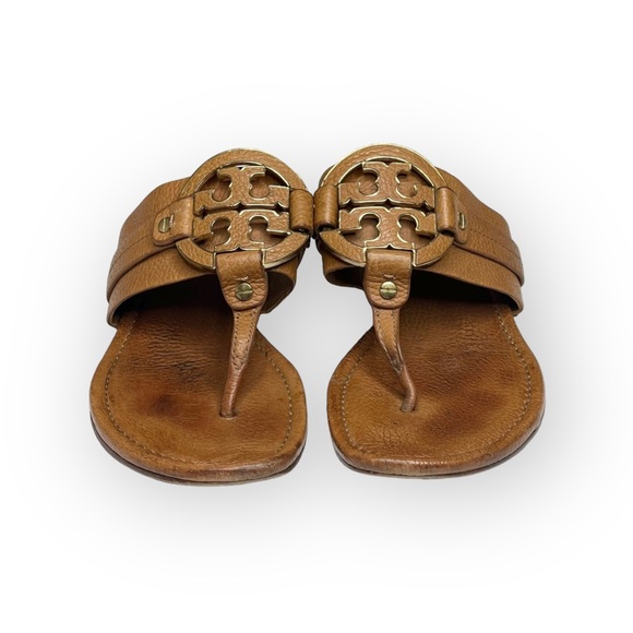 Tory Burch 𐮛 Amanda Double T Reva Thong Sandal 𐮛 Tan Leather 𐮛 Miller 𐮛 8.5 - Picture 10 of 17